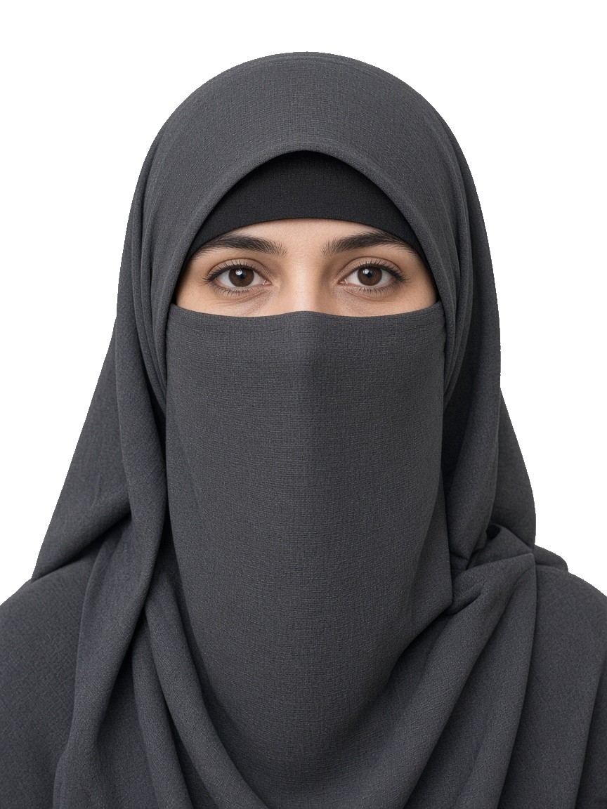 Portrait where religious headgear covers the nose and mouth
