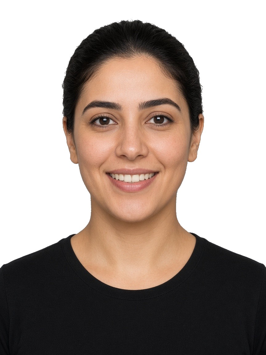 Portrait of a person smiling, which is not accepted for a passport photo